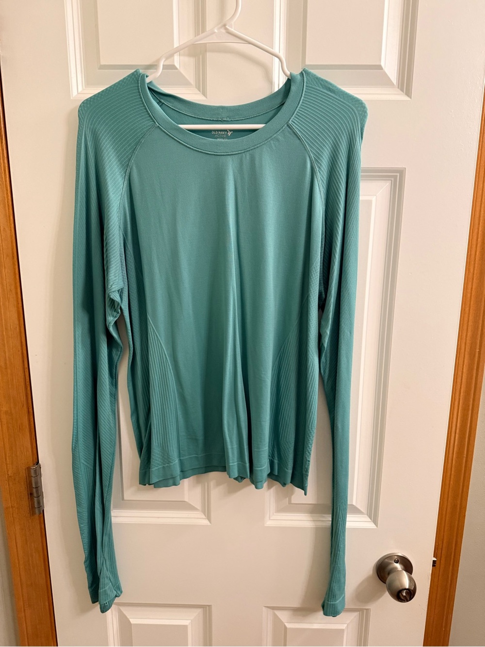 Old Navy Teal Long-Sleeve Ribbed-Panel Performance Top